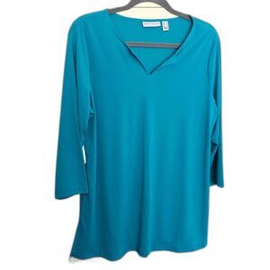 Teal Size M Stretch Knit Basic Top Comfortable Everyday Travel Knit Susan Graver
